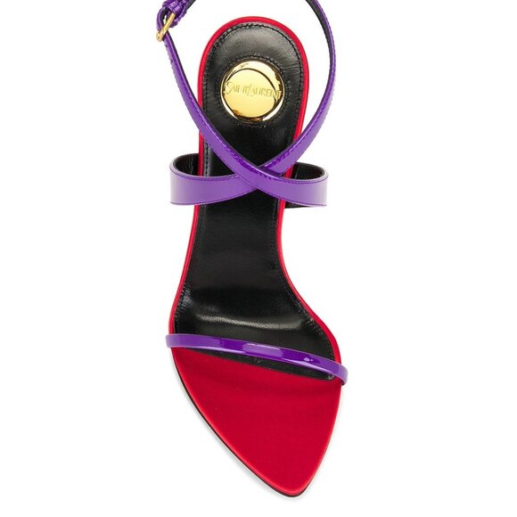 NEW Saint Laurent Gippy Wedge acinus violet Sandal purple red gold high heels - Picture 2 of 16